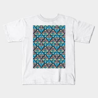 Ethnic geometric carpet  blue brown Kids T-Shirt